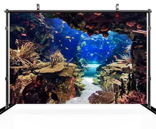 7x5ft Aquarium Backdrop Underwater Coral Plant Tropical Colorful Fish Background Diving Holiday Fishing Mermaid Birthday Party Decoration Photo Props Fish Tank Wallpaper - size: 7x5FT