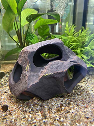 Aquarium Ceramic Decorations Cave Betta Stone Decor - Aquarium Fish Tank Hideway Decor for breeding Cichlids Plecos Betta Toys Hideout (Boulder)