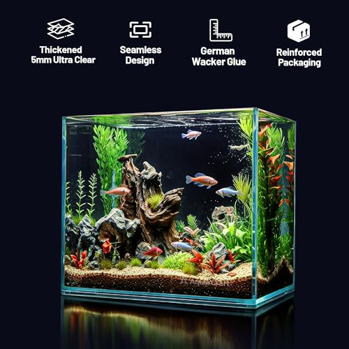 Ultra Clear Glass Fish Tank 3.5 Gallon, 5mm Thickened Rimless Aquarium Tank Low Iron, Nano Aquarium for Betta Gold Fish Shrimp，14.5”L x 5.1”W x 10.6”H - color: 3.5 Gallons, size: Nano
