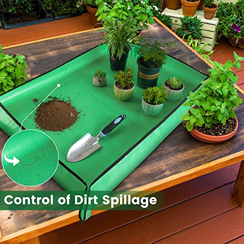 39.5" x 31.5" Large Repotting Mat for Indoor Plants Transplanting Control Mess Table Top Gardener Portable Potting Tray Succulent Potting Garden Mat Gardening Gifts for Women Plant Lady Gifts - color: Pale Green, size: Large 39.5" x 31.5"