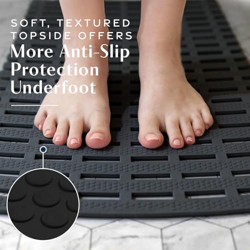 SlipX Solutions Weighted Non Slip Bath Mat for Textured Tub & Shower Surfaces, Patent Pending, Anti Slip Bathtub Safety Without Suction Cups, Doesn’t Float, Works on Tile & Stone 31” x 15”, Black - color: Black