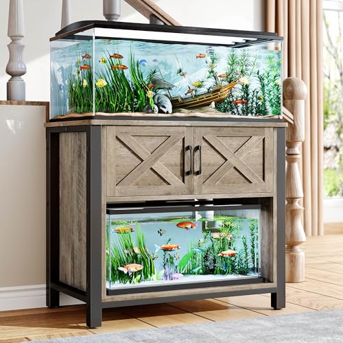 DWVO Heavy Duty Metal Aquarium Stand with Power Outlets, Cabinet for Fish Tank Accessories Storage - Suitable for 40-50 Gallon Fish Tank Stand, Turtle, Reptile Terrarium, 660LBS Capacity, Grey