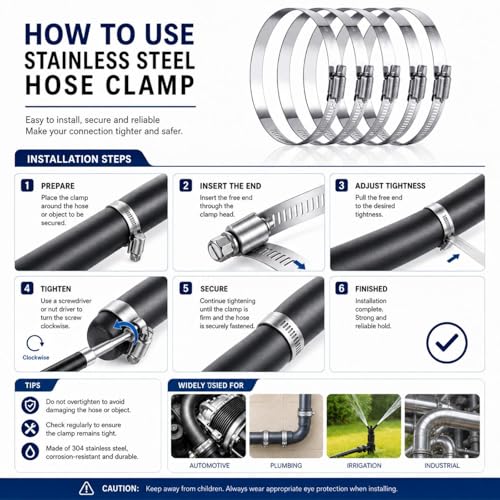 Boao 4 Pieces 4 Inch Adjustable 304 Stainless Steel Duct Clamps Worm Gear Hose Clamp for Pipe, Intercooler, Plumbing, Tube and Fuel Line - size: 4 Inch