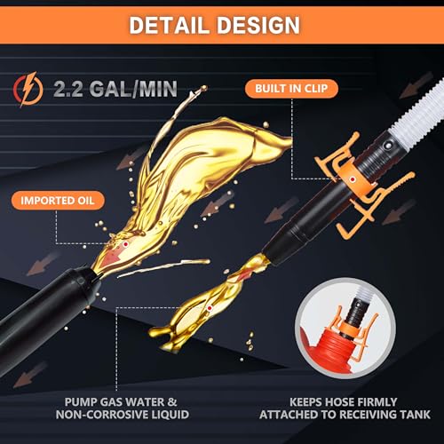 SOLALI Portable Battery Powered Gas/Liquid Transfer Pump, Battery Operated Fuel/Water Transfer Pump Up to 2.2 Gallons per Min, Electric Siphon Pump for Gas Fuel Water - style: Locking clip pump