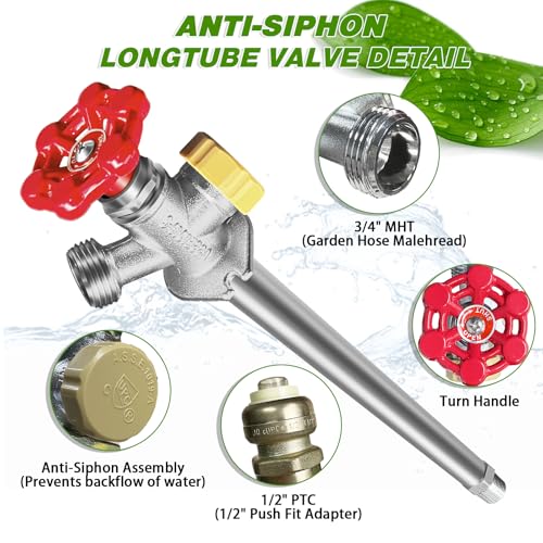 10 Inch Anti-Siphon Frost Free Sillcock Valve Multiturn 1/2 Inch NPT, 3/4 Inch Hose Bibb, Brass Body, Brass Valve, 12 Inch Length, Chrome Finish - size: 10 Inch Anti-Siphon Sillcock Valve