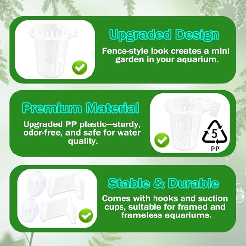 4 Pack Aquarium Plant Holder for Live Plants, Fish Tank Plant Holder with 24 Adjustable Hooks (3 Sizes) & 8 Aquarium Suction Cups, Plant Holder for Fish Tank for Pothos, Aquascape Decorations