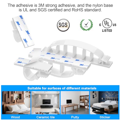XHF 30pcs Adhesive Cable Wire Clips Kit White, Outdoor Cable Management Wire Organizer Cord Holder for Under Desk, Car, Wall, TV PC Ethernet Cable - color: White, size: Kit-30PCS