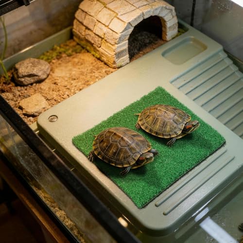 Toyvian 9.83" Turtle Basking Platform Artificial Grass Turf Square Mat, Non-Slip Cuttable Reptile Tank Accessory for Aquatic Turtles, Lizard, Snake, Turtle Tank Accessories & Aquarium Grass Decor