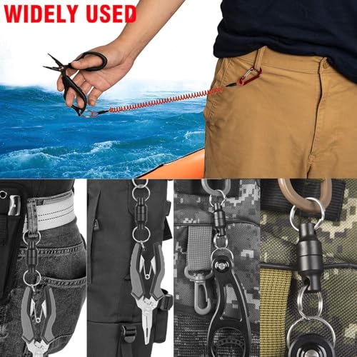 Magnetic Net Release Fly Fishing Net Retractor Magnetic Keychain, for Fly Fishing with Retractable Coiled Lanyard Carabiner - color: Silver Iron