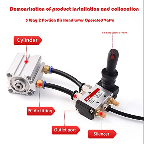 RIH 5 Way 2 Postion Air Hand Lever Operated Valve Pneumatic Solenoid Valve Manual Control Push Pull Valves 4H210-08 (1/4"NPT)