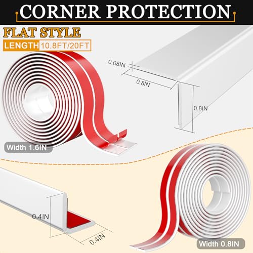 Wall Corner Protector Self-Adhesive Flexible – Durable Rubber, Furniture Edge Guard, Easy to Install, White, Prevents Wall Damage, Ideal for Home or Office Use - size: 0.8in×20ft