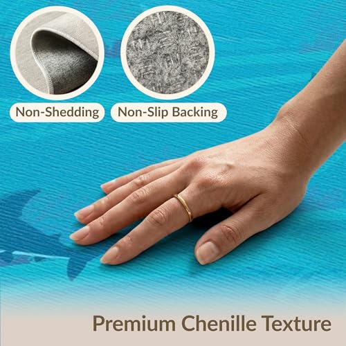8'x10' Washable Graphic Fish Large Rug, Dark Blue Non-Shedding Pet Friendly Carpet for King Size Bedroom, Master Suite, Under Bed, Foldable Easy Care Mat | Ref:2068649 - color: Blue/Pattern 13, size: 8' x 10' (Rectangular)