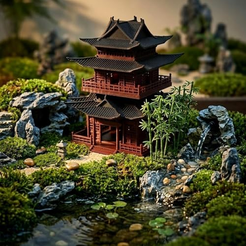 LOGOFUN Mini Pagoda Statue Plastic Miniature Pavilion Figurine Desktop Ornament for Zen Garden Home Aquarium Dollhouse Decoration