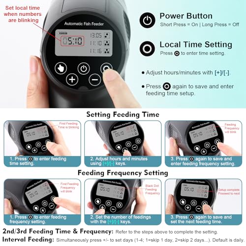 fishkeeper Automatic Fish Feeder for Aquarium: Moisture-Proof Auto Precision Feeders Dispenser with LCD Display for Small Tank Turtle Betta Koi - Battery Food Feeding Timer for Vacation Weekend Day - size: 200ML-LCD