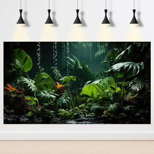 Raining Forest Aquarium Background Tropical Green Palm Leaf Fish Tank Background Rainy Jungle Leaves Nature View Reptile Tank Backgrounds Foggy Misty Rainforest Reptile Enclosure Backgrounds 24x12in - color: Foggy Green, size: 24(W)x12(H)inches/ 60(W)*30c