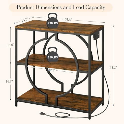 HavenlyYouth 20-29 Gallon Aquarium Stand with Power Outlet, 3 Tier Heavy Duty Metal Fish Tank Stand with Storage Shelf, Fish Tank Table for Home Office, 31.5" L x 15.7" W x 31.2" H, Rustic Brown - size: 20-29 Gallon