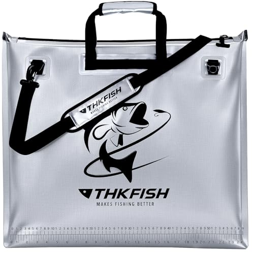 THKFISH Fish Tournament Weigh in Bag for Bass Fishing, Heavy Duty Insulated Live Fish Bag for Caught Fish with Waterproof Zipper and Mesh Liner, Leakproof,Puncture Resistant (Silver-25×23in) - color: Silver-25×23in