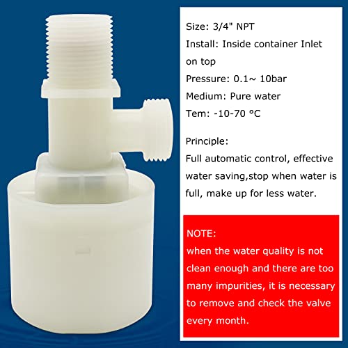 Water Float Valve, Water Level Control Water Tank Traditional Float Valve Upgrade 2 PCS(3/4", up inlet) - color: up inlet, size: 3/4" to 3/4"