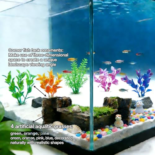 Fish Tank Tree Hole Hideout with 4 Artificial Aquarium Plants | Aquarium Hideout, Shrimp Cave, For Betta, Guppy, Shrimp, Small Fish, Aquarium Decor