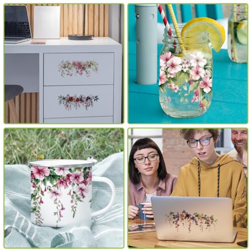 arricraft 10 Sheets Beautiful Flowers UV DTF Cup Wrap for 16OZ Glass, Flowering Vine Rub on Decals PVC Transfer Stickers for DIY Cups Wood Funiture 24x11cm/9.4x4.3inch - style: Beautiful Flowers Theme