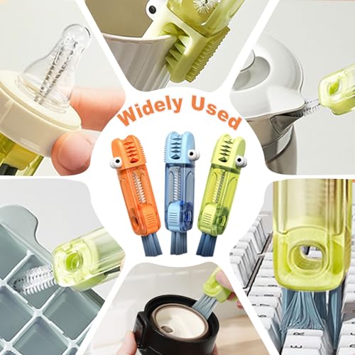 3 in 1 Cup Lid Cleaning Brush, Gap Cleaner Brushs - Home Kitchen Multifunctional Bottle Cleaning Brush Set, Portable Travel Bottle Lid Cleaner Tools - color: Blue Green Orange