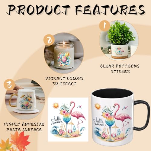 UV DTF Cup Wraps, 4 Sheets Summer Cocktail 16oz Glass Cups, Clear Transfer Stickers for Tumblers and Bottles, Assorted Pattern Set - style: Summer Cocktail