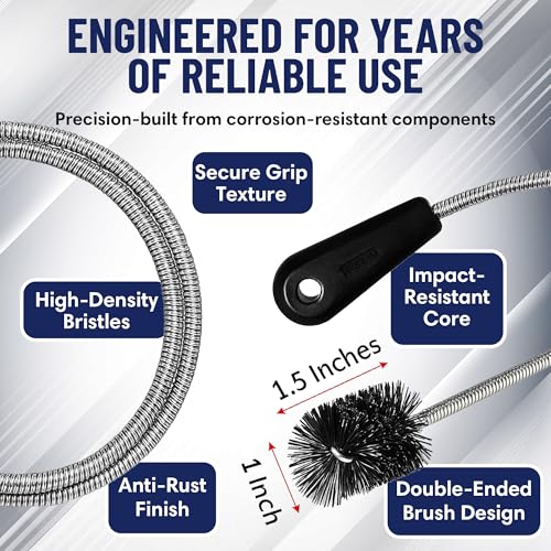 48" Flexible Tube Brush – Long Pipe Snake for Sink - AC Condensate Line Cleaning - Flexible Pipe Cleaner Brush for Hair, Food & Clog Removal - Cleaner Tool – B313C by FryOilSaver Co. - size: 4 feet