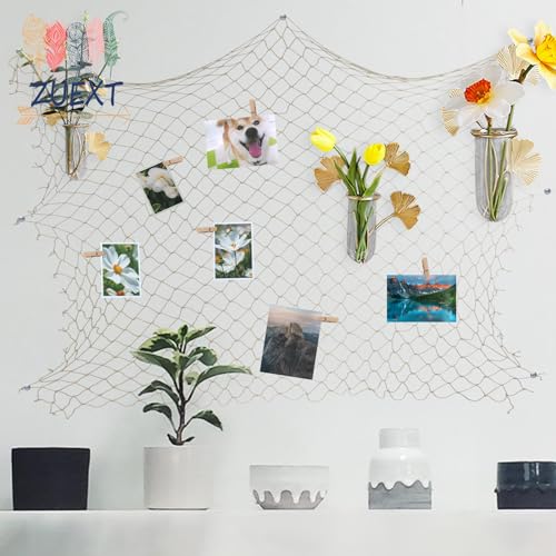 ZUEXT Decorative Fishing Net Dark Blue & Beige 80x40 Inch, 2 Pack Large Picture Fish Net, Wall Photo Hanging Fishnet for Nautical Mermaid Pirate Ocean Themed Hawaii Beach Under The Sea Party Decor - color: Dark Blue & Beige, size: 80" x 40" - 2 Pack