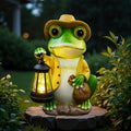 Solar Garden Outdoor Frog Statue 10 inches Tall - with Handheld Lanterns - Detachable - Patio, Balcony, Shelf, Tabletop, Lawn Decoration - Unique Housewarming, Birthday, Thanksgiving, Mom Gifts - size: Medium Frog