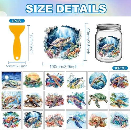 GLOBLELAND 18 Sheets Summer Sea Turtle Transfer Stickers 3.9x3.6inch Ocean Animal Colorful Transfer Decal Rub on Transfer for Furniture Vase Glass Art Crafts Decorations - style: Sea Turtle