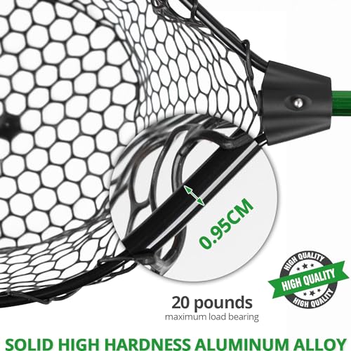 Rubber Fishing Net with Telescoping Handle - High Strength Landing Net for Fishing with Soft Rubber Netting, Two Sizes Options - size: M, Hoop Size: 17.3″ x 13″