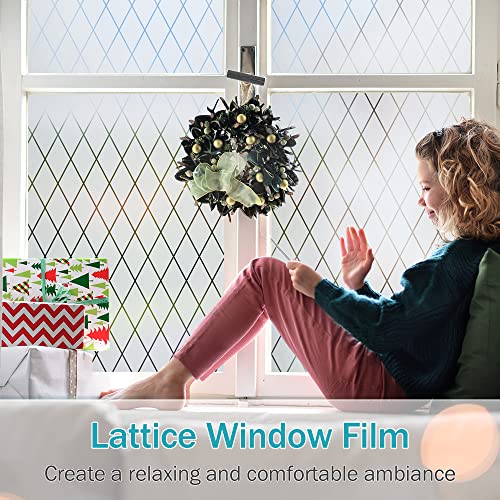 VELIMAX Lattice Frosted Window Film Window Privacy Film Static Cling Window Vinyl Opaque Glass Sticker Non Adhesive Anti-UV 17.7x157.4 inches