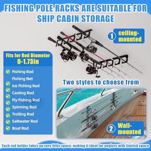 16 Pack Fishing Rod Holders for H5 Wall Ceiling Mounted Fishing Pole Racks Horizontal Pole Storage Holders for Garage Boats Door Rod Rack Summer Boat Accessories Nets Gifts Men