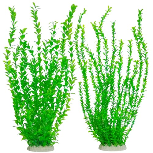 Aquarium Plants 24in, Extra Tall Fish Tank Plants for Large Tanks, Plastic Fish Tank Plant 2 Pack, Fake Aquarium Plant, Tall Decorations for Freshwater Aquariums(Green(Style A)) - color: Green(style F)