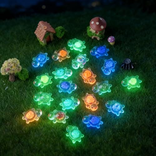 Anboor 30PCS Small Resin Turtle with 1 Pc Suitcase Boxes, Luminous Mini Resin Animals to Hide Sea Turtles Glow in The Dark Figurines for Fairy Garden Dollhouse Aquarium Decor (Beads) - style: 30 Pcs Beads