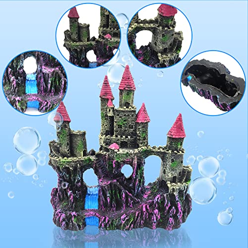 PINVNBY Aquarium Resin Castle Decoration,Fish Tank Driftwood Castle Cave Hideouts House Plants Supplies Accessories(Pink) - color: Pink