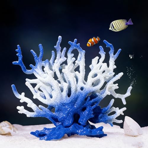 Artificial Coral Aquarium Ornament - PVC Fish Tank Decor for Aquascaping (5.9x5.12x2.17 Inch) - Blue&White - color: Blue&white