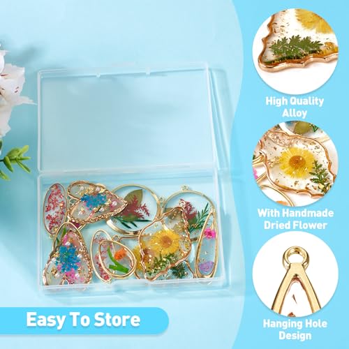 Transparent Flower Resin Charms Round Gold Edge Dried Floral Pendants Flat Round Clear Gold Foil Floral Charms for Necklace Bookmark Keychain Jewelry Making - color: Flower-5