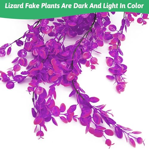 Hamiledyi Fake Reptile Plants 2 Pack Hanging Fake Plants, Plants for Reptiles with Suction Cup, Fake Amphibian Plants for Bearded Dragon Lizard Geckos Chameleon Tank (Red Lotus) - color: Red Lotus, size: 2 PCS