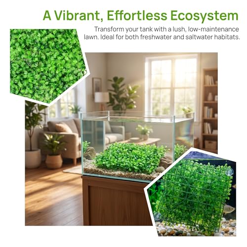 Aquarium Decorations Grass Artificial Plastic Lawn 10 inches Square Landscape Green Plants,Easy to Clean Landscape Ornament Realistic Faux Water Grass,with 8 Pcs Suction Cups