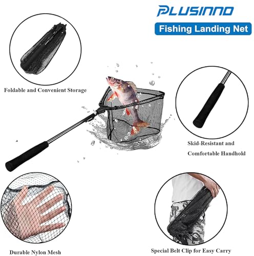 PLUSINNO Fishing Net Fish Floating Landing Net, Kayak Nets with Fixed Foldable Telescopic Pole Handle, Bass Trout Fishing Nets with Nylon Mesh for Pond Lake River, Fishing Gear Gifts for Men Anglers - color: 11.8"/30cm Hoop Size 0.8M Black(Not Extendable)