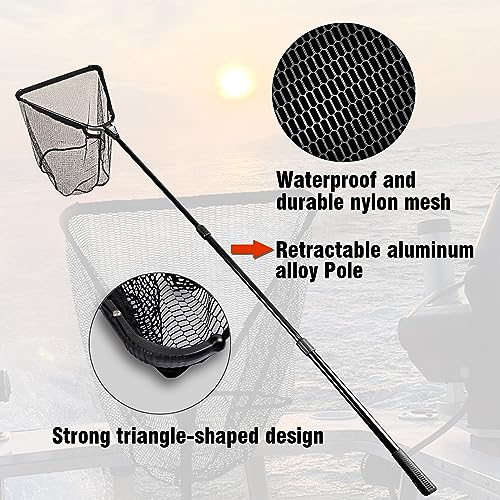 Fiblink Folding Aluminum Fishing Landing Net Fish Net with Extending Telescoping Pole Handle - style: Extend Length: 45-80 Inches