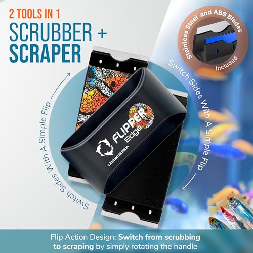 FLIPPER EDGE Standard Limited Edition Clownfish Magnetic 2-in-1 Aquarium Cleaner for Glass and Acrylic Tanks up to 1/2" (12mm) Thick – Dual Blade Design with Floating Algae Scraper and Cleaning Tool - color: LTD Clownfish, style: Standard - For Tanks 3/8