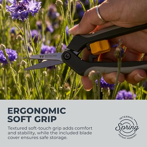 Woodland Tools Hydroponic Snips – Heavy Duty Flower Snips with Nano Tip Stainless Steel Trimming Scissors, Soft Grip, Spring Loaded, Blade Cover – Precision Plant Scissors and Bud Trimmer - style: Heavy Duty Snip