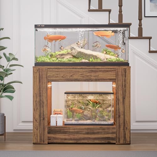 36" Aquarium Stand for 29/30 Gallon Tank, Fish Tank Stand for 40 Breeder 50 Gallon Aquarium, Reptile Terrarium Stand with Power Outlet, LED Light, Storage Drawer, Farmhouse Rustic Brown - color: Rustic Brown, size: For 36"X18"