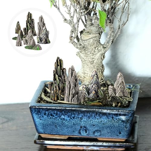 Amosfun 8pcs Resin Mountain Rockery Mini Landscape Garden Bonsai Ornaments Aquarium Decoration Rocks 1.49x0.62 Inches