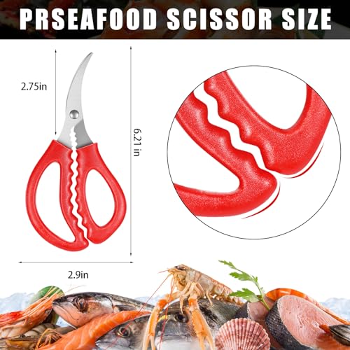 Gisafai 50 Pcs Kitchen Seafood Scissors for Crab Bulk,Leg Scissors Multifunctional Stainless Steel Shears Crab Leg Crackers Fish Shrimp Lobster tools for Kitchen Seafood Peeling (Red)
