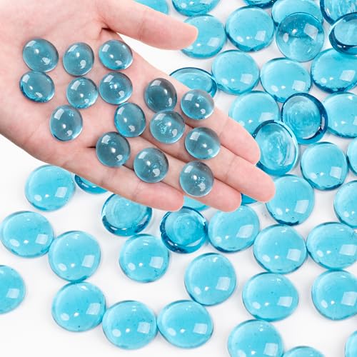 Sea Blue Flat Glass Marbles, 0.97 lb Transparent Vase Filler Pebbles Gems, Decorative Glass Beads for Vases, Crafts, Floral, Mancala Stones, Aquarium Rocks for Fish Tank, Approx.0.6"-0.8" - color: Sea Blue