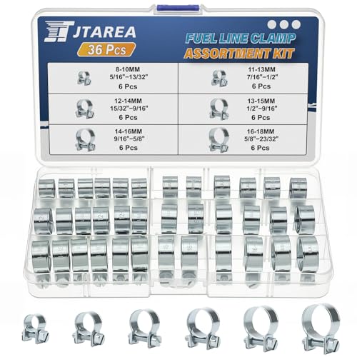 36PCS 8-18MM Fuel Injection Hose Clamps Assortment Kit 6Values 5/16"-23/32" Gas Line Clamps Clip Pipe Clamp for Automotive Diesel Petrol Pipes - size: 36PCS