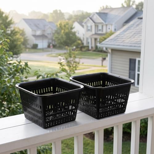Kisangel 4pcs Aquatic Plant Basket Square Hydroponic Baskets Plastic Slotted Mesh Pond Planting Pots Plastic Net Cups for Balcony Garden,Black